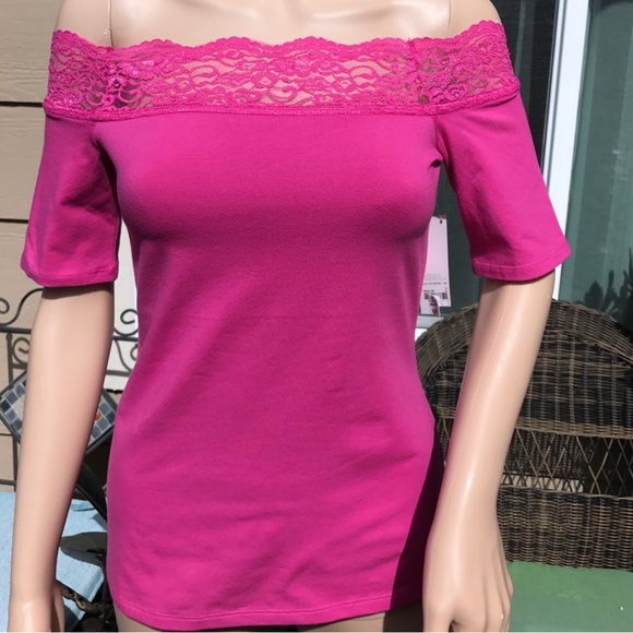 Pink Off-Shoulder Lace Top - Picture 9 of 12